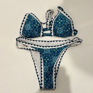 Brand New Blue Patterned Bathing Suit